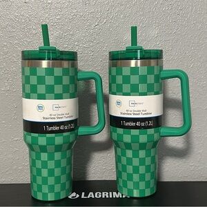 Green Checkered Stainless Steel Tumblers 40 oz